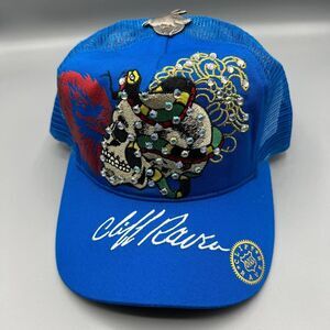 Vintage Cliff Raven Hat Blue Ed Hardy‎ Japanese tattoo Snap back Trucker Cap 90s
